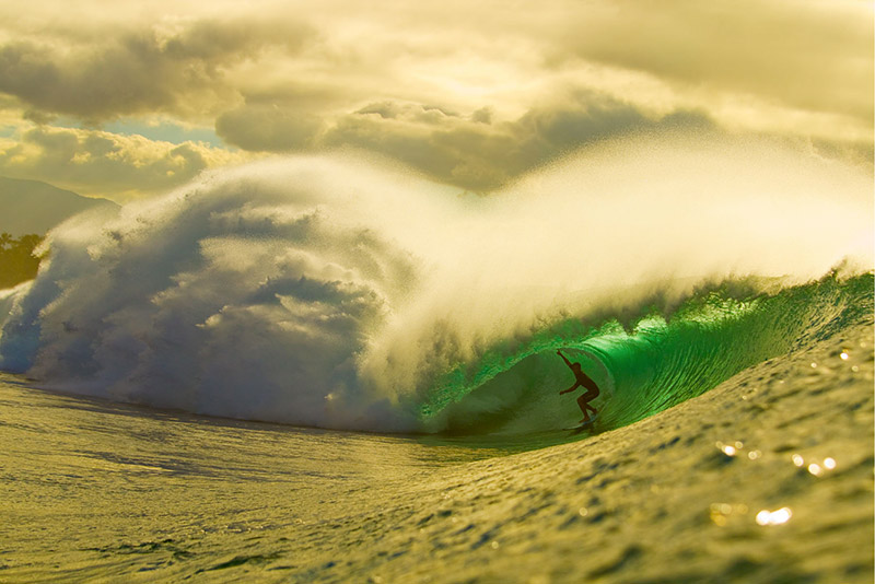 'Steep & Deep' - Billy Kemper stands tall in Pipeline at sunset. Photo by Zak Noyle