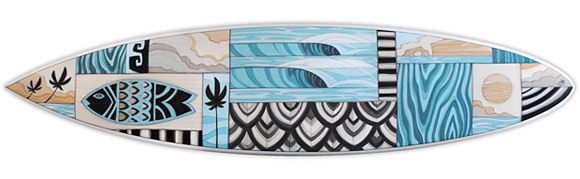 Surfboard painted by Erik Abel