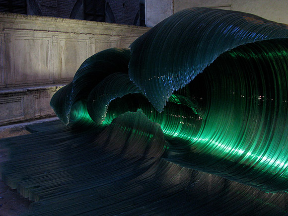 Glass wave sculpture by Mario Ceroli