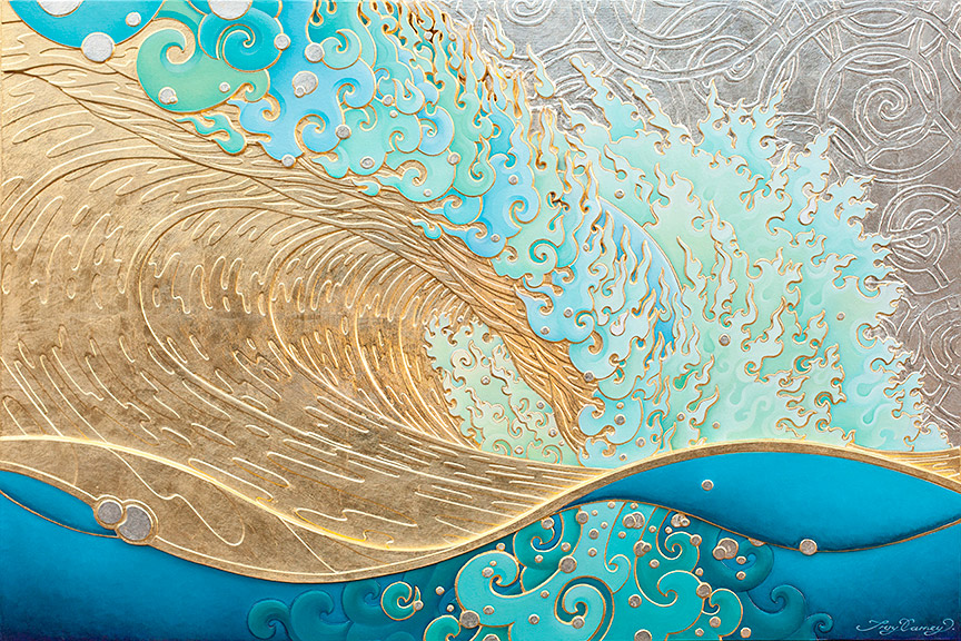 Kaihalulu gold painting (surf art) by Troy Carney