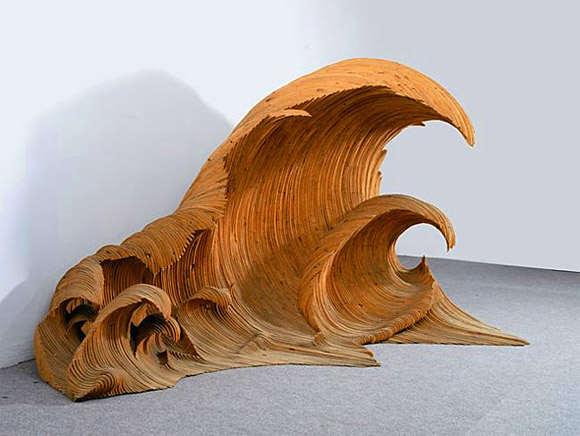 Wooden wave sculpture by Mario Ceroli